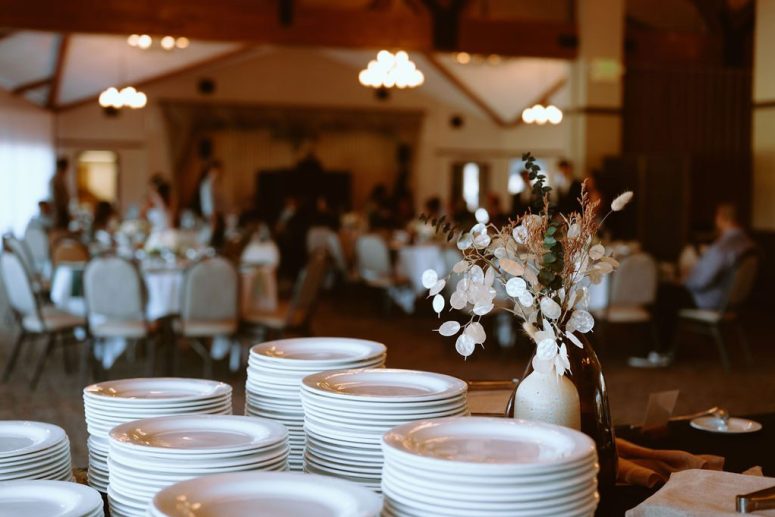 Plates set for buffet service